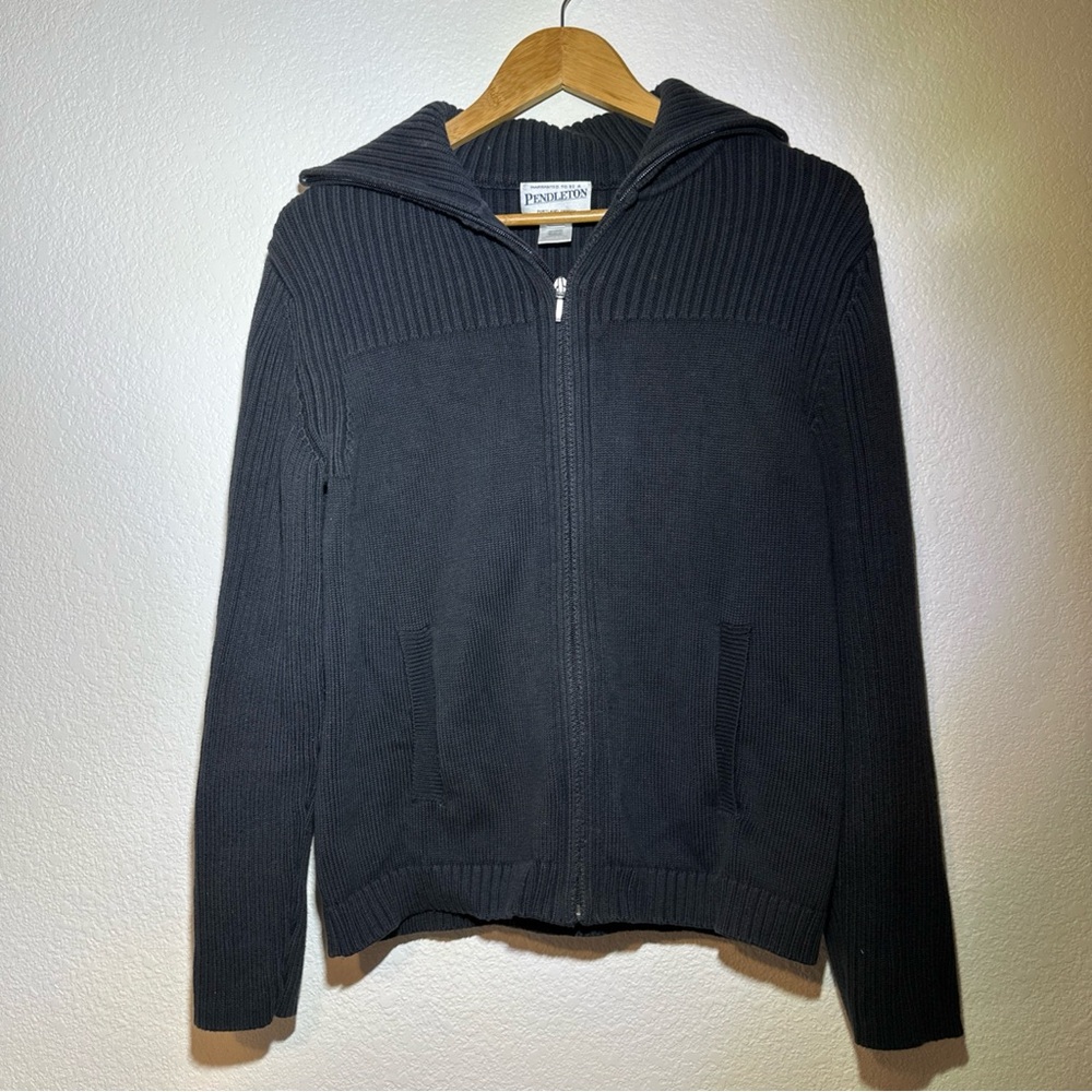 Pendleton Womens Large‎ Black Full Zip Sweater Cotton Knit